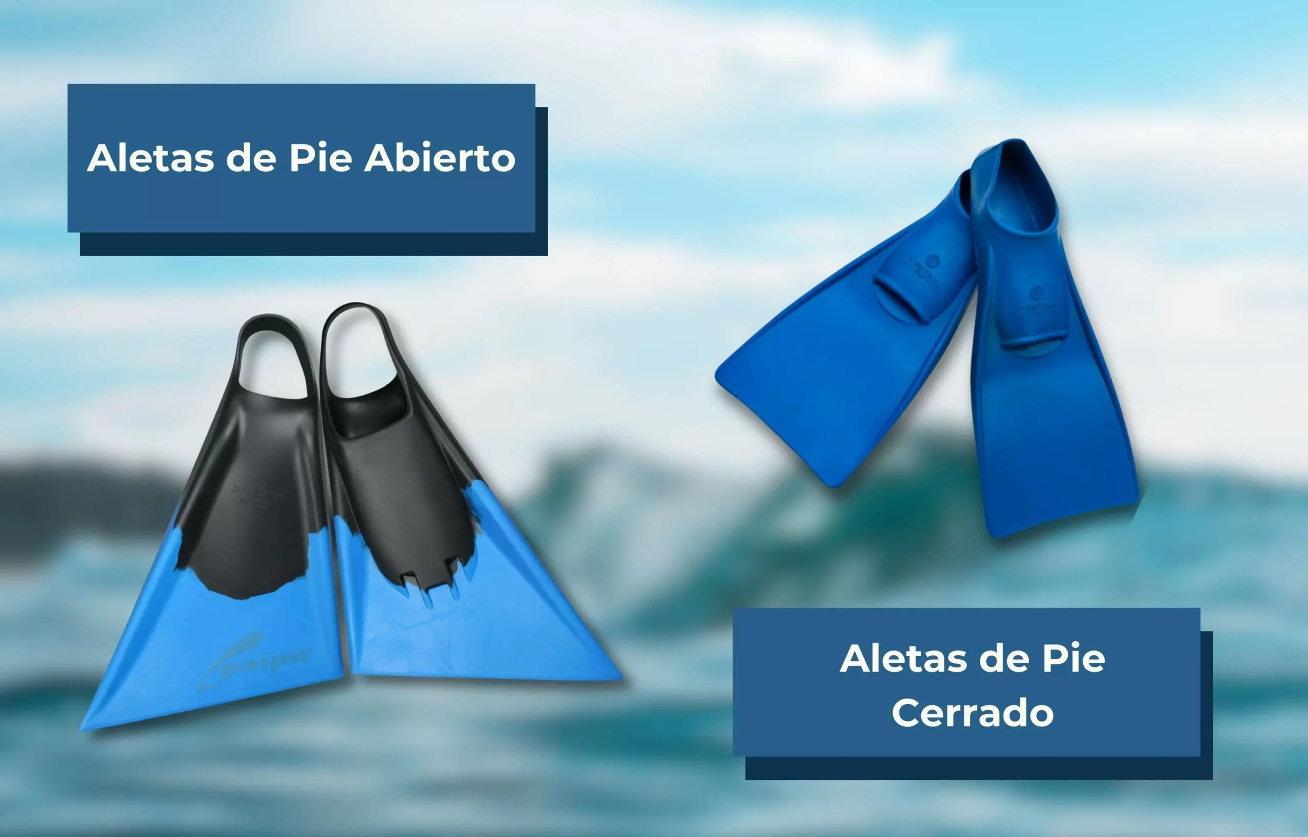 Comparacion de aletas de bodyboarding con el talon abierto y el talon cerrado