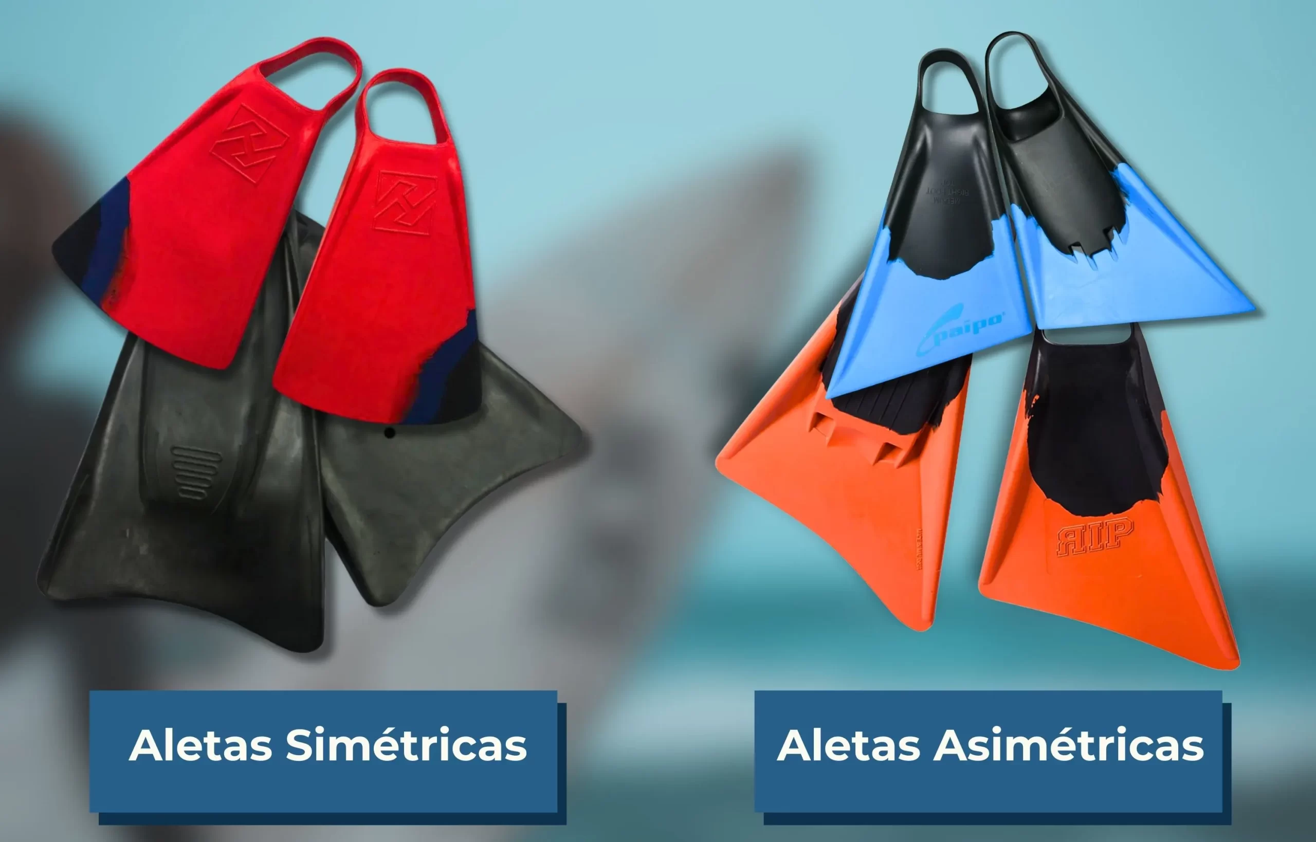 comparacion de aletas de bodyboarding simetricas y asimetricas.